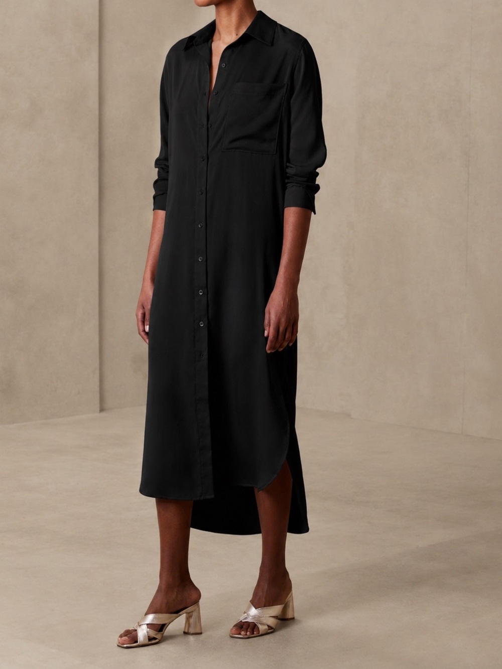 Banana Republic Factory Black High-Low Shirt Dress